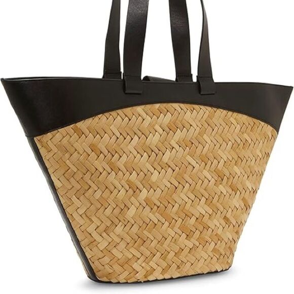 Vince Camuto Mkenz Tote Black and Tan Woven Tote Bag NWT Magnetic Closure w/bag - Picture 1 of 16